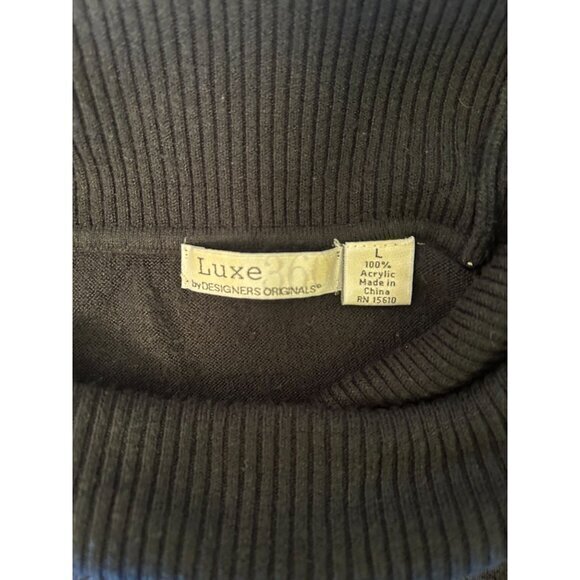 Luxe 360 Designer Cowl Neck Black Sweater 3/4 Sleeves Size Large - Picture 10 of 12